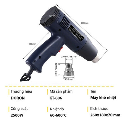 Khò Nhiệt Thổi Hơi Nóng Dán Decal, Màng Co Đa Năng Công Suất Lớn – Uốn Ống Nước Hiệu Quả