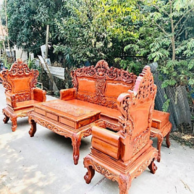 Bộ bàn ghế hoàng gia Louis vách trơn gỗ hương đá ( Chị Thuỷ - Hải Phòng )