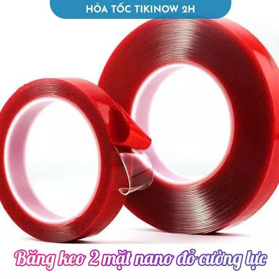Băng Keo 2 Mặt Nano Đỏ Cường Lực Trong Suốt Siêu Dính, Chịu Nhiệt, Chống Nước Rộng 20mm x 3 mét
