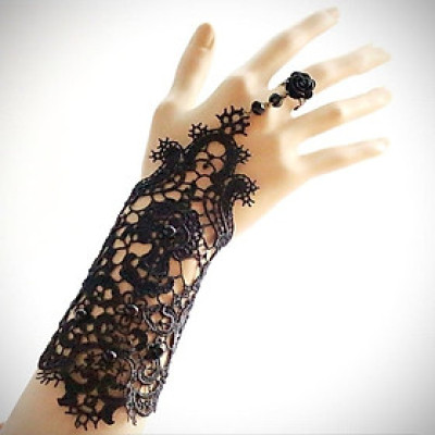 1 chiếc Găng tay chất liệu ren tết cao cấp đính hạt kết hợp nhẫn hoa cho Cô dâu và Dạ hội, đi tiệc, sự kiện MS: 42214