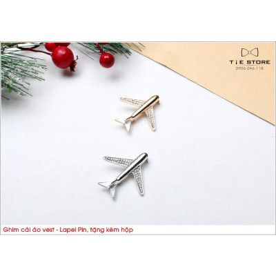 Ghim cài áo máy bay đính đá cao cấp - ghim cài vest cưới Tien Nguyen
