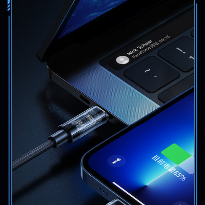 Cáp Pisen Quick Ice Cry.stal PD Type-C to L Explorer 1200mm ( QC-TC01-1200) trong suốt, dây dù chống rối, hàng chính hãng