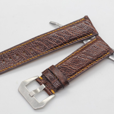 Dây Đồng Hồ Thay Thế Da Đà Điểu Thật Songhan Leather Handmade Màu Nâu Chỉ Vàng lổ To, BH 6 Tháng PROT-00