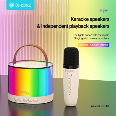 Loa Bluetooth Celebrat SP-18 tặng kèm Micro hát Karaoke gia đình , âm thanh vòm, hàng chính hãng, cho dùng thử 30 ngày