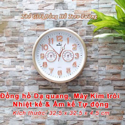 Đồng Hồ Treo Tường Cao Cấp EASTAR KIM TRÔI Tròn Có DẠ QUANG - ĐH Đo NHIỆT ĐỘ Và ĐỘ ẨM - Số Nổi 3D - Tặng Pin Maxell - BH 1 Năm