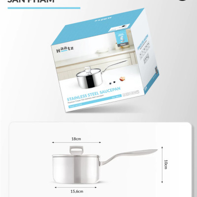 Quánh Inox316 Đúc Đáy Liền 3 Lớp Haatz CIC1250 Size 18cm - Hàng Chính Hãng Bảo Hành 5 Năm 
