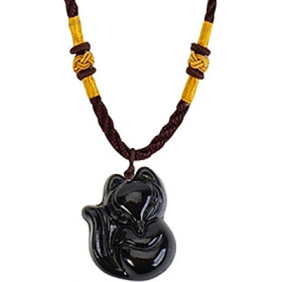 Mặt Dây Chuyền Cữu Vĩ Hồ Cáo Chín Đuôi Opal Đen Tự Nhiên Tặng Kèm Dây Đeo 45CM