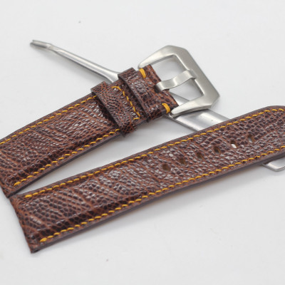 Dây Đồng Hồ Thay Thế Da Đà Điểu Thật Songhan Leather Handmade Màu Nâu Chỉ Vàng lổ To, BH 6 Tháng PROT-00