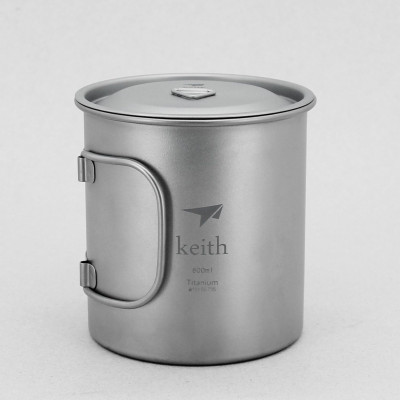 Cốc Titanium Keith Ti3207 có tay cầm và nắp đậy - 600ml