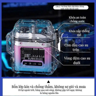 bật lửa điện plasma nhỏ gọn pin bền có đèn châm thước không sợ gió mưa
