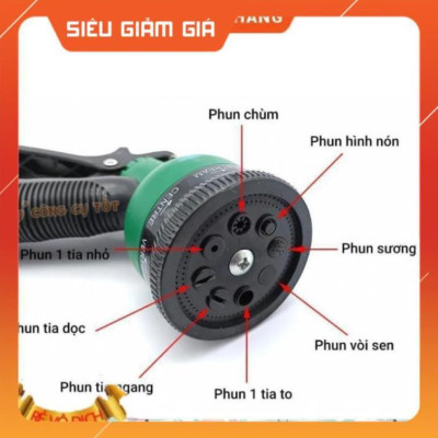 Vòi xịt rửa xe,Vòi phun nước tưới cây tăng áp thông minh 8 chế độ 815621-1 (cút vàng,nối xanh - dây vàng)