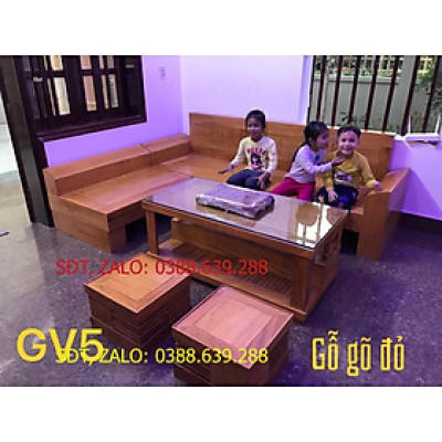 Bộ bàn ghế góc tay vát gỗ gõ đỏ