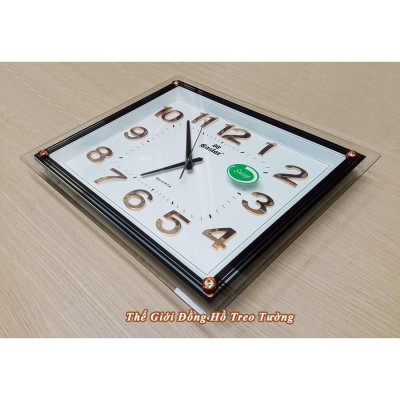 Đồng hồ Treo tường EASTAR KIM TRÔI Chữ Nhật Mặt Trắng – Mặt Kính 3D – Bộ Số Nổi Ánh Kim Bạc – Tặng Pin Maxell