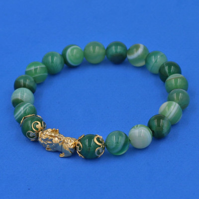 Chuỗi đeo tay Thạch Anh Xanh Lá Sọc 8 ly - cẩn Tỳ Hưu Phong Thủy inox vàng VTAXLSTHHKV8 - hợp mệnh Hỏa, mệnh Mộc