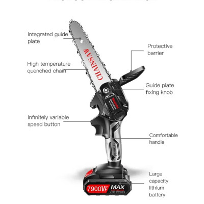 Máy Cưa Xích Điện Mini 6 Inch 3000W Kèm Pin cưa Gỗ Tỉa Cưa Một Tay Khai Thác Vườn Dụng Cụ Điện