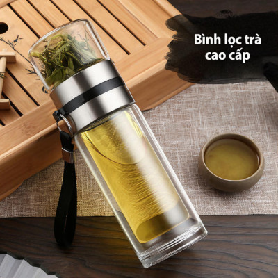 Bình trà thủy tinh KG85 2 lớp pha cách nhiệt tốt, có lõi lọc inox304 cao cấp dung tích 500ml - Hàng chính hãng