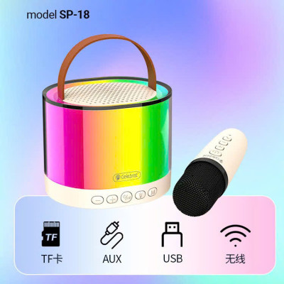 Loa Bluetooth Celebrat SP-18 tặng kèm Micro hát Karaoke gia đình , âm thanh vòm, hàng chính hãng, cho dùng thử 30 ngày