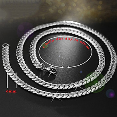 Dây chuyền nam inox thời trang kiểu lặc khít chạm 2 bên trangsucpt kích cỡ 6mm màu trắng thép không gỉ PTDCNA56