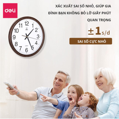 Đồng hồ treo tường vân gỗ cao cấp Deli - Kèm móc treo - Decor trang trí nhà cửa và quán cafe - 8842 