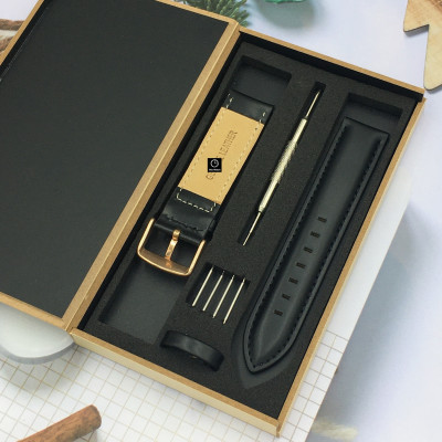 Dây Đồng Hồ Đeo Tay Daniel_Watch Da Bò Màu Đen Trơn Tặng Kèm Hộp Gỗ và Phụ kiện