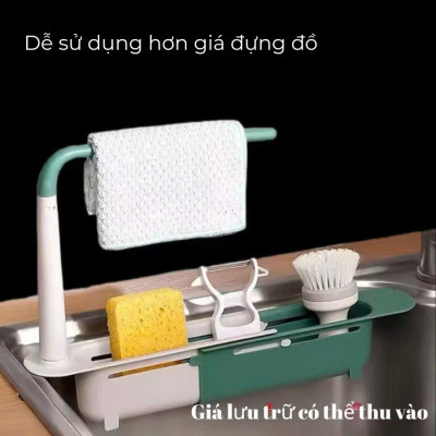 Kệ Gác Bồn Rửa Chén Co Giãn Đa Năng – Có Giá Treo Khăn Tiện Lợi - HÀNG CHÍNH HÃNG MINIIN