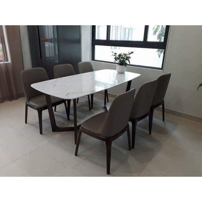 Bàn ăn 6 ghế mặt đá vân mây Bình Long Sofa 1m6 x 80 cm