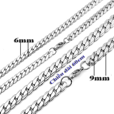 Dây chuyền nam inox thời trang kiểu lặc khít chạm 2 bên trangsucpt kích cỡ 6mm màu trắng thép không gỉ PTDCNA56