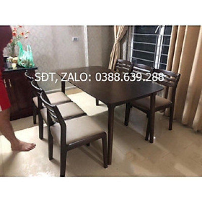 Bộ bàn ăn 3 lá mặt gỗ nâu 1m6 + 6 ghế 3 lá nâu  Thương hiệu Nội Thất Bình Long 