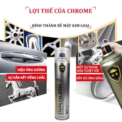 Sơn Xịt Mạ Inox Crom – Siêu Bóng Chịu Nhiệt Cao, Dùng Cho Bô Xe, Động Cơ, Chống Rỉ Sét