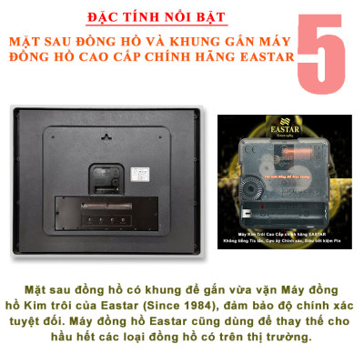 Đồng hồ Treo Tường EASTAR Kim Điện Tử KIM TRÔI Cao Câp DẠ QUANG - LỊCH Vạn Niên và NHIỆT KẾ Điện Tử