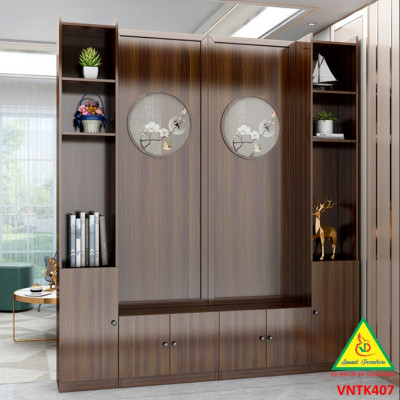 Vách ngăn phòng khách, vách ngăn tủ kệ bằng gỗ VNTK407- Nội thất lắp ráp Viendong Adv