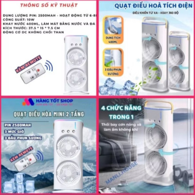 1 CÂY QUẠT PHUN SƯƠNG 2 TẦNG GIÓ SIÊU MÁT LẠNH CÓ ĐIỀU KHIỂN TỪ XA TÍCH ĐIỆN HÀNG CHUẨN 
