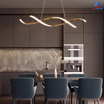 Đèn thả trần trang trí phòng khách bếp quán cafe hợp kim mạ vàng hình xoắn cao cấp bảo hành 24 tháng