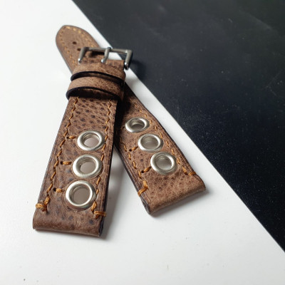 [Da thật] Dây đồng hồ nam thủ công da bò sáp AL113LEA (Nâu) (Kèm hộp + phụ kiện) Size 20/Size 22 - 100% da bò thật