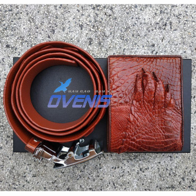Set Ví và Thắt Lưng Cá Sấu [VÍ BÀN TAY + NỊT DA HÔNG TRƠN] SET5