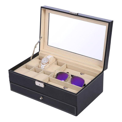 Hộp Đựng Đồng Hồ Nam Nữ  2 Tầng 21 Ngăn Bọc Da Cao Cấp Có Mút Silicon Chống Xước Mặt Đồng Hồ - Hàng Chính Hãng MINIIN