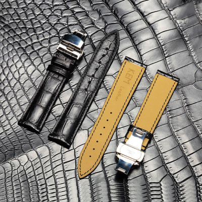 Dây Đeo Đồng Hồ Da Cá Sấu Đen Size 15/17/19/21/23/25mm - Dây Đeo Da Cá Sấu Thật 100% - Bảo Hành 12 Tháng