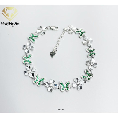 Lắc tay bạc 925 Huệ Ngân - Cỏ bốn lá và bướm xinh đá xanh BB0743