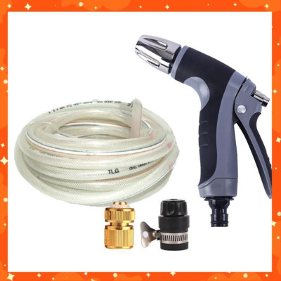 Bộ dây và vòi xịt  tăng áp rửa xe tưới cây 20M (cút đồng nối nhựa đen) 206817