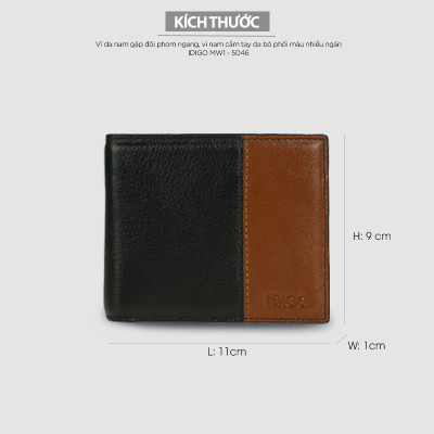 Ví da nam gập đôi phom ngang phối màu nhiều ngăn IDIGO MW1-5046