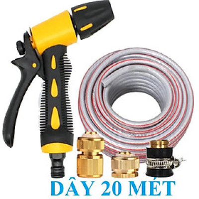 Bộ dây vòi xịt nước rửa xe, tưới cây . tăng áp 3 lần, loại 20m 206236 đầu đồng, cút đồng