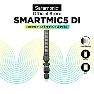 Micro Thu Âm Không Dây Saramonic SmartMic5 Di Cho Điện Thoại Iphone & Thiết Bị IOS - Livestream / Podcast / Quay Vlog - Hàng Chính Hãng