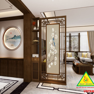 Vách ngăn phòng khách, vách ngăn tủ kệ bằng gỗm bình phong tranh VNTK406- NỘI THẤT LẮP RÁP VIENDONGADV
