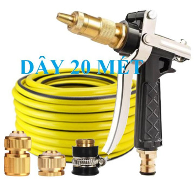 Bộ dây vòi xịt nước rửa xe, tưới cây . tăng áp 3 lần, loại 20m 206236 đầu đồng, cút đồng