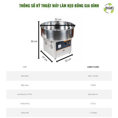 Máy Làm Kẹo Bông CCM01 Làm Kẹo Bông Mềm Sản Xuất Nhanh Năng Lực Sản Xuất Cao Dùng Nguyên Liệu Ít Và Sử Dụng Bền Lâu SGE