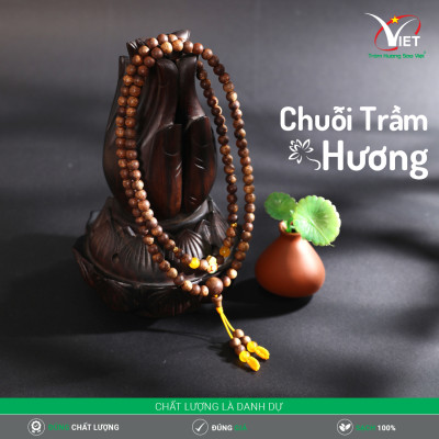 Chuỗi Trầm Thiên Nhiên Đính Hồ Lô Vàng Tĩnh Điện