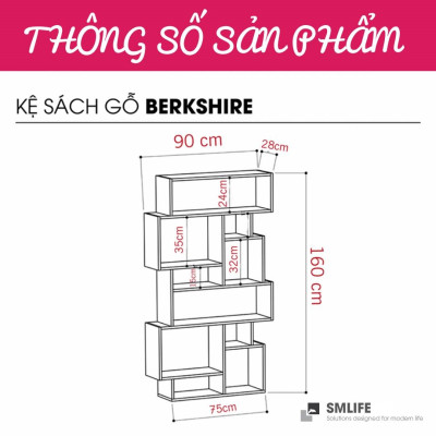 Giá sách bằng gỗ hiện đại đẹp SMLIFE Berkshire