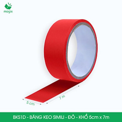 BKS1D - 1 cuộn băng keo Simili khổ 5cm x 7m - Đỏ - Băng dính dán gáy sách, đóng cuốn