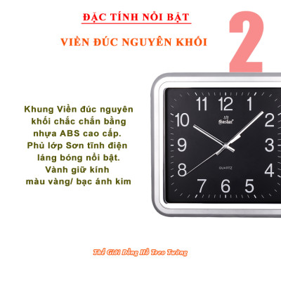 Đồng hồ Treo Tường KIM TRÔI EASTAR CAO CẤP - Mặt Vuông - Viền Kim Tuyến - Số nổi Ánh kim - Bảo Hành 1 Năm - Tặng Pin Maxell