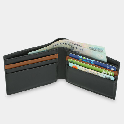 Ví da nam gập đôi phom ngang phối màu nhiều ngăn IDIGO MW1-5046